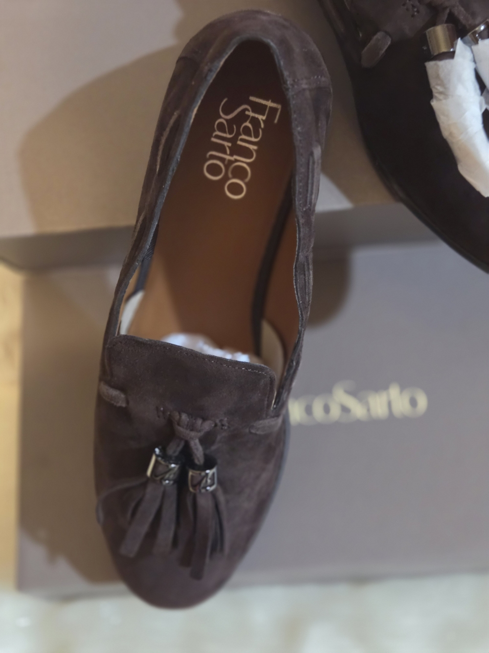 Franco Sarto Dark Brown Suede Tassel Loafers